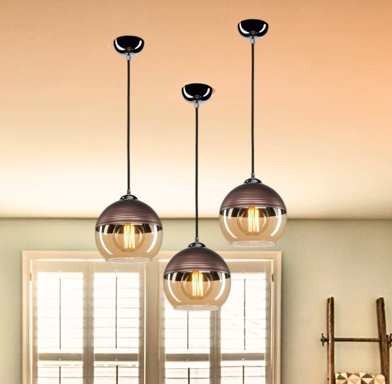 ADWAIT Amber Glass Luster Pendant Light (Set of 3)